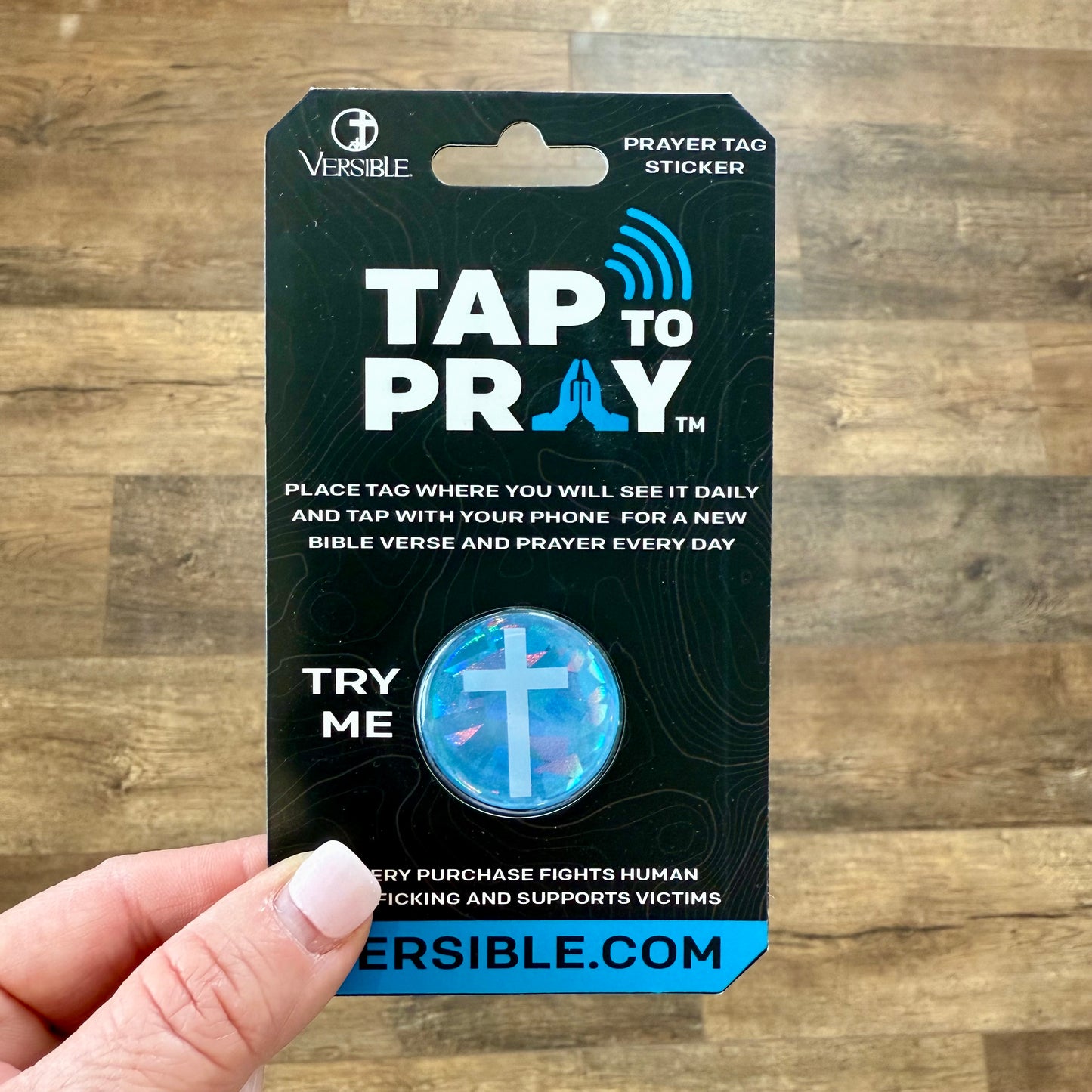 Tap To Pray Sticker | Blue Crystal + Cross