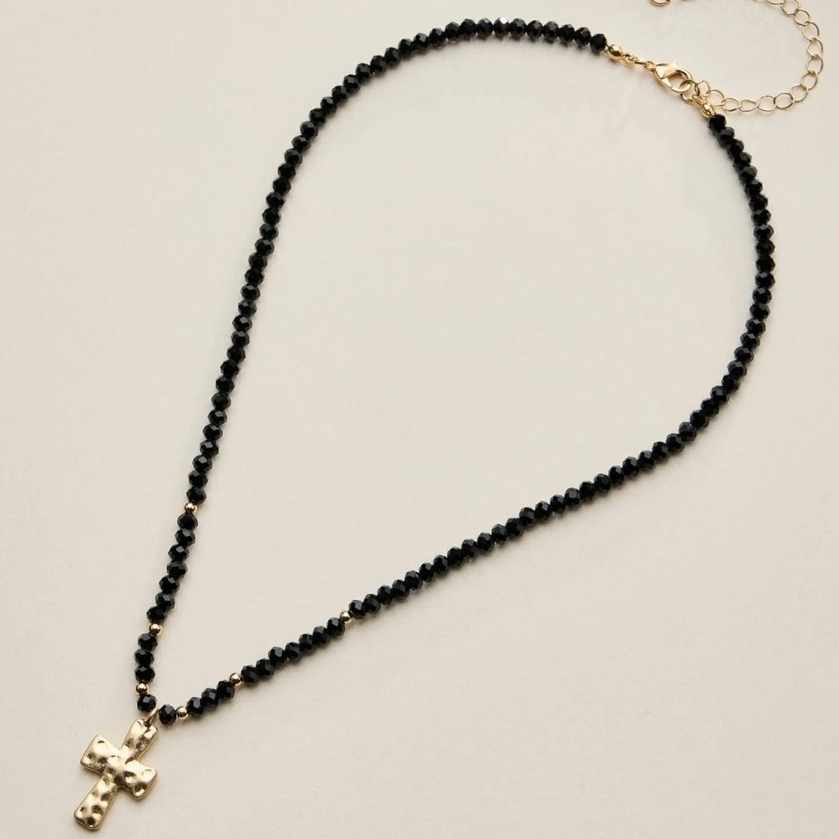 Hammered Cross Necklace | Black