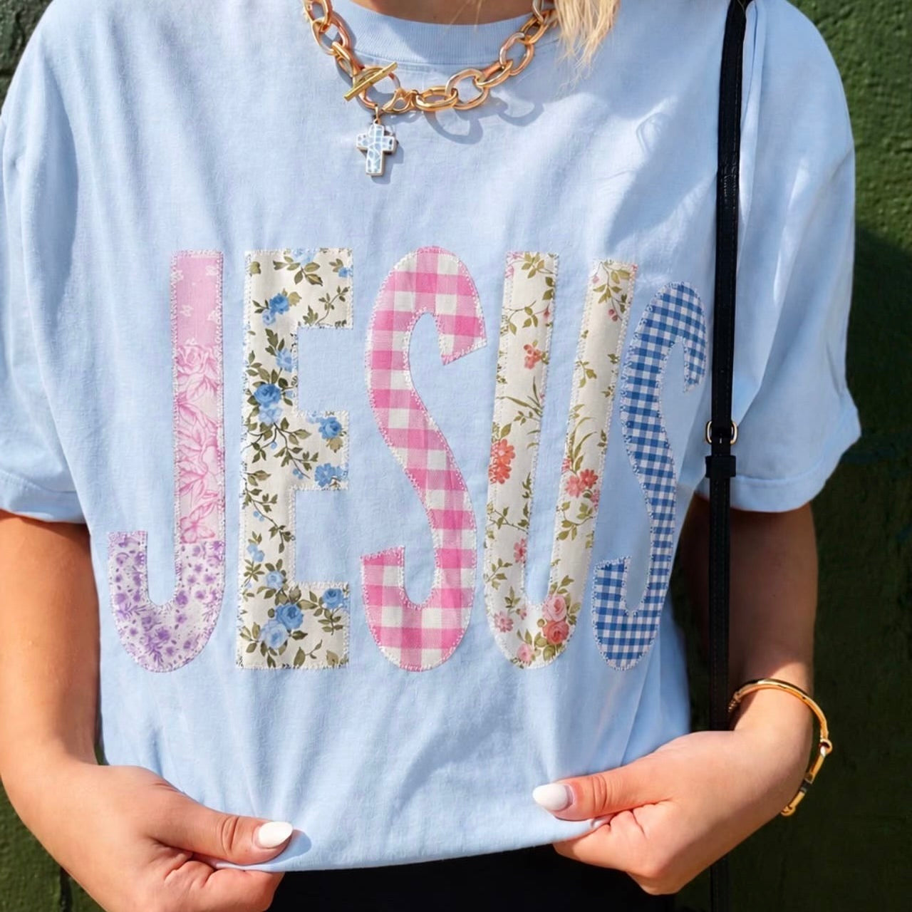 Embroidered Tee | Blue Jesus