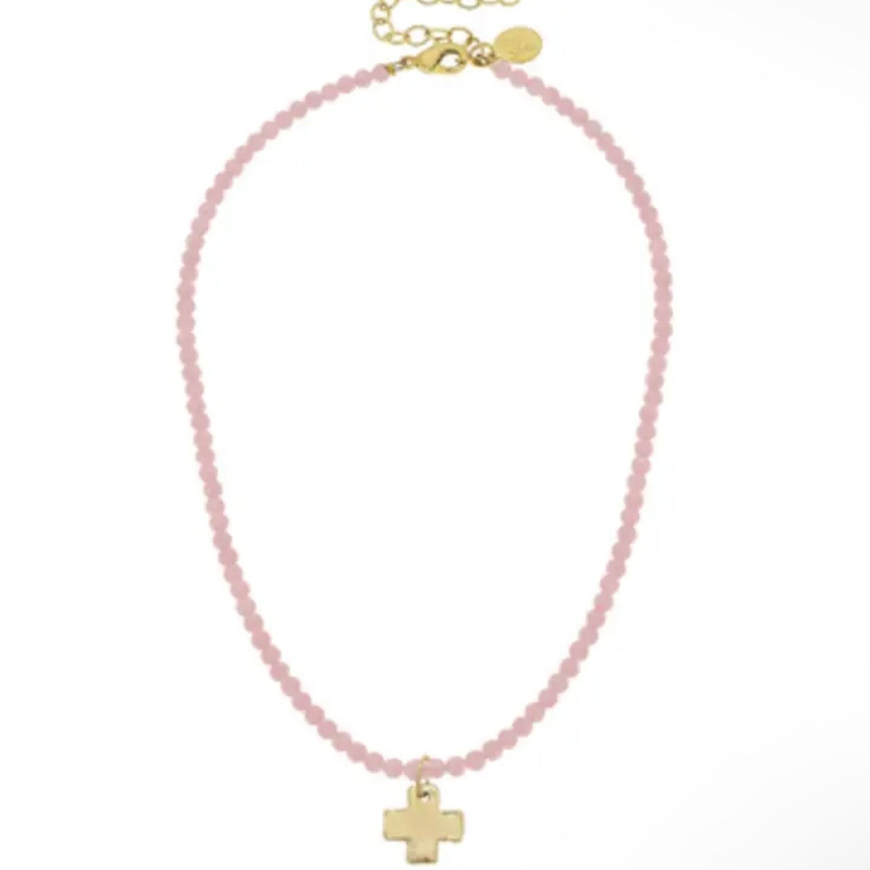 Cross Necklace | Light Pink Beaded