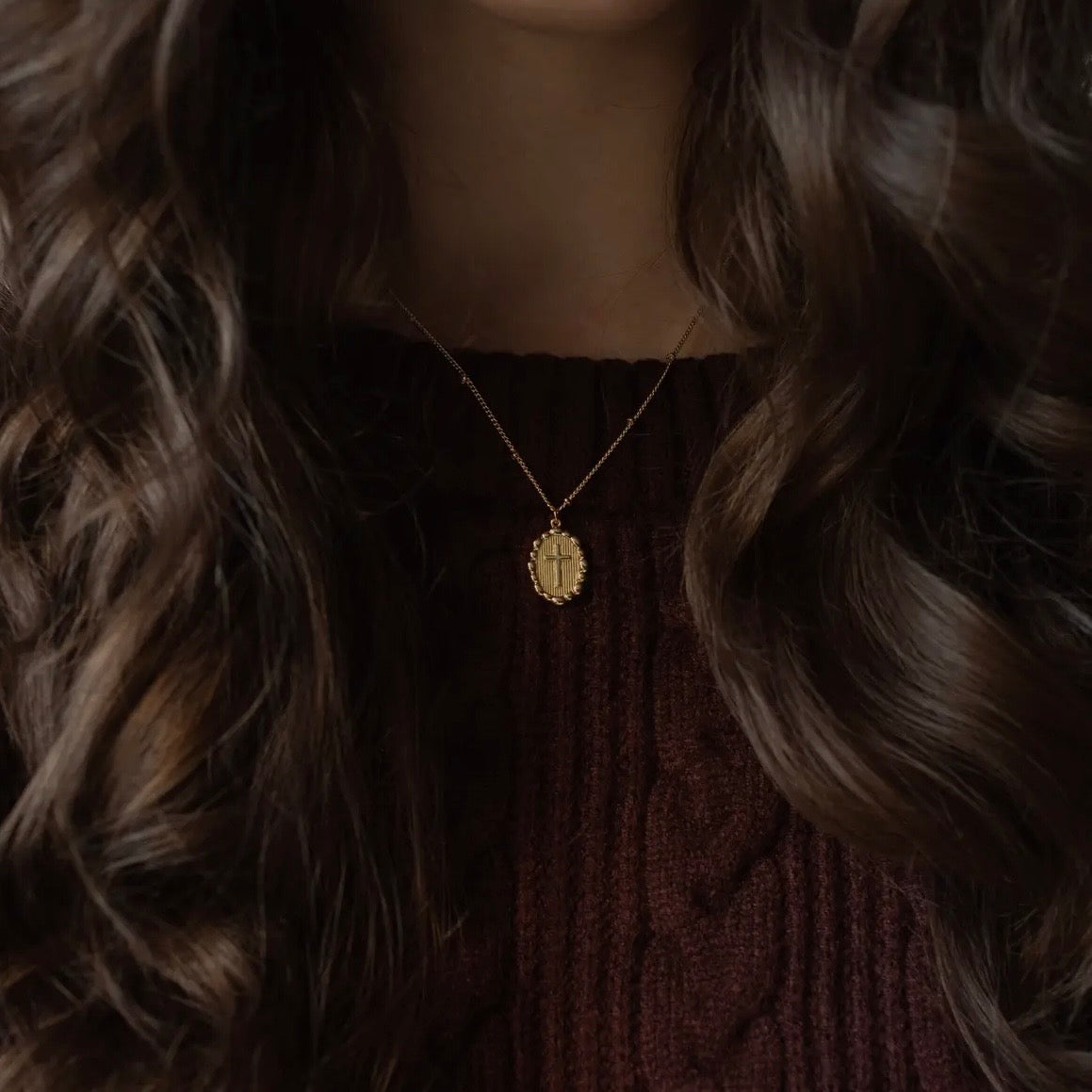 Beaded Chain Cross Necklace