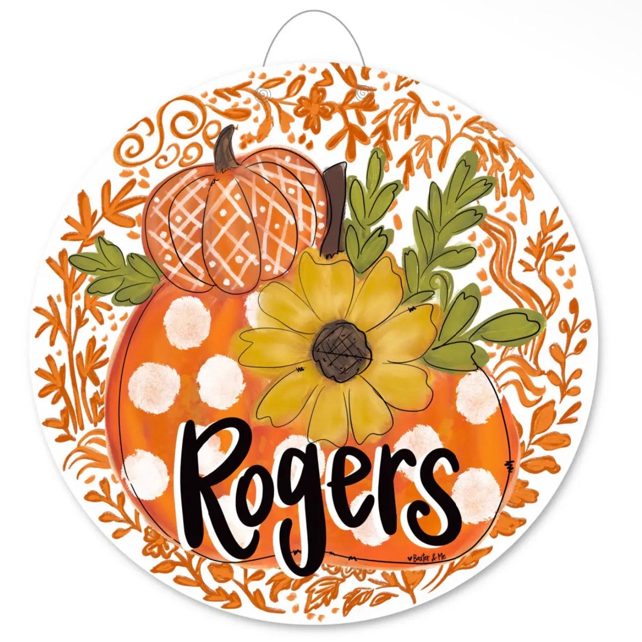 Personalized Door Hanger | Orange Chinoiserie