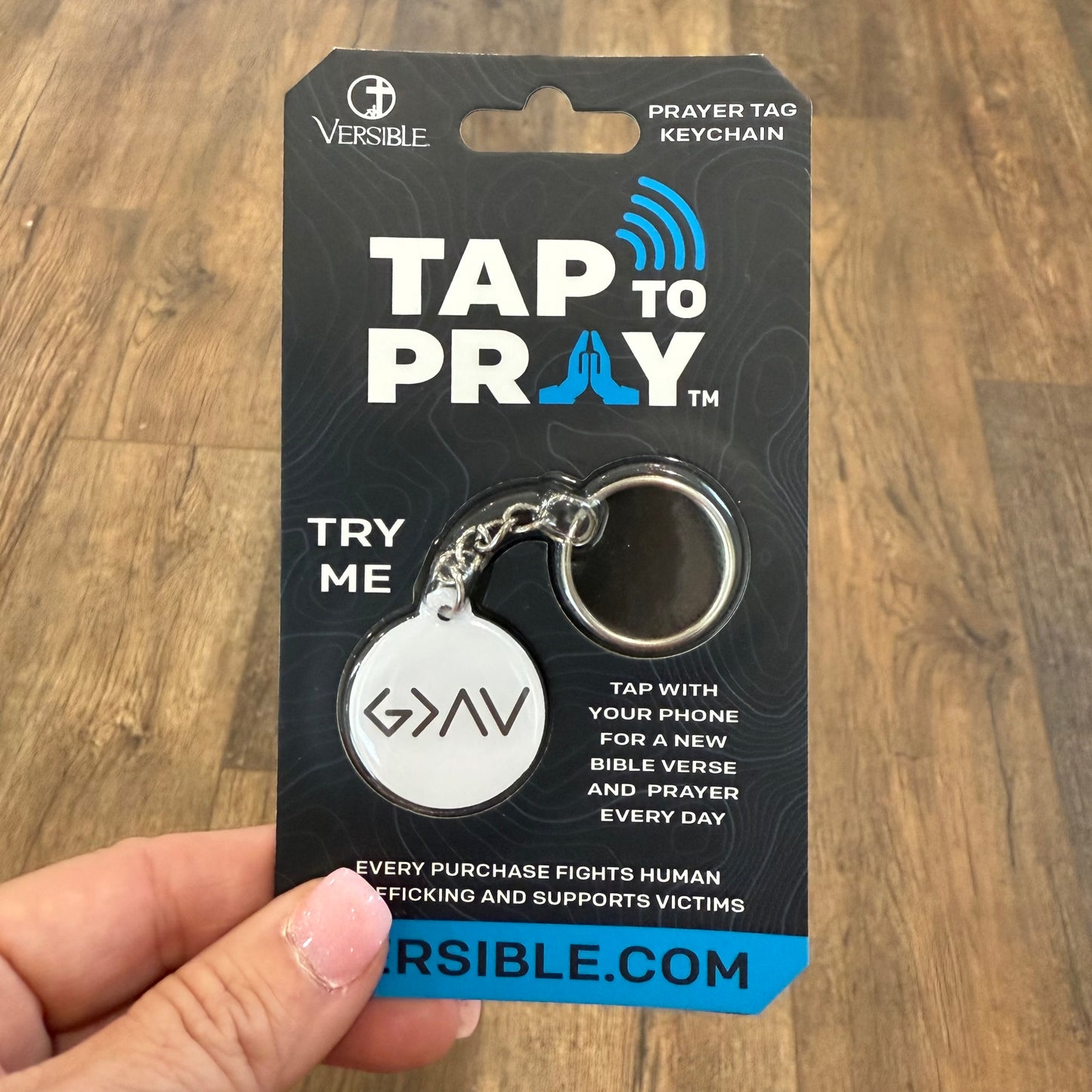 Tap To Pray Keychain | White + God Is Greater