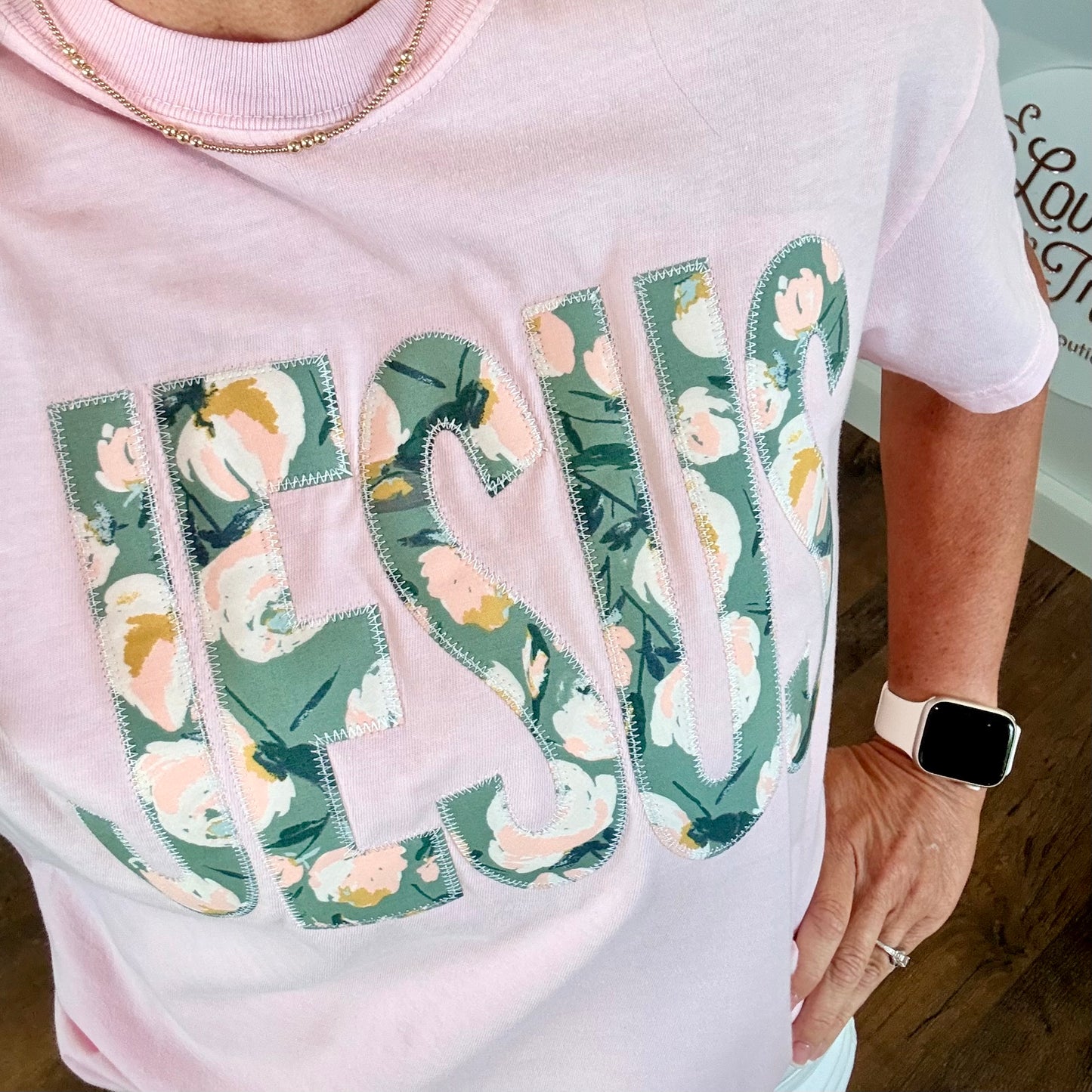 Embroidered Tee | Pink Jesus