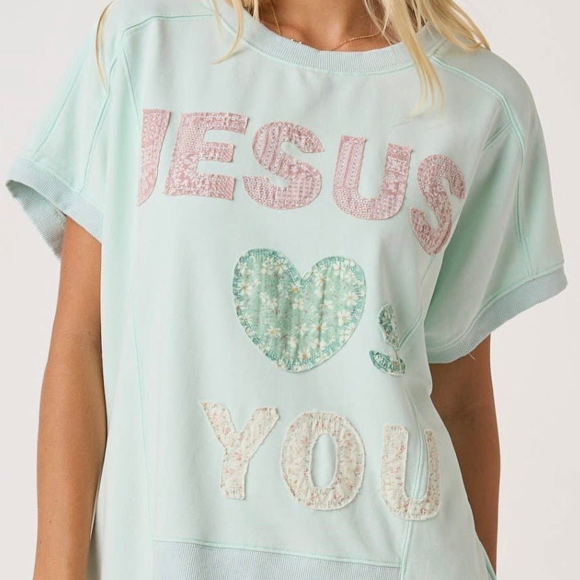 Jesus Loves You Patchwork
Mineral Wash Tee | Icy Mint