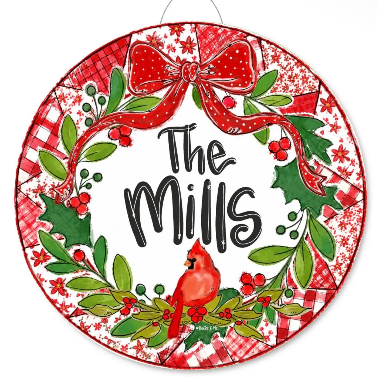 Personalized Door Hanger | Quilted Cardinal