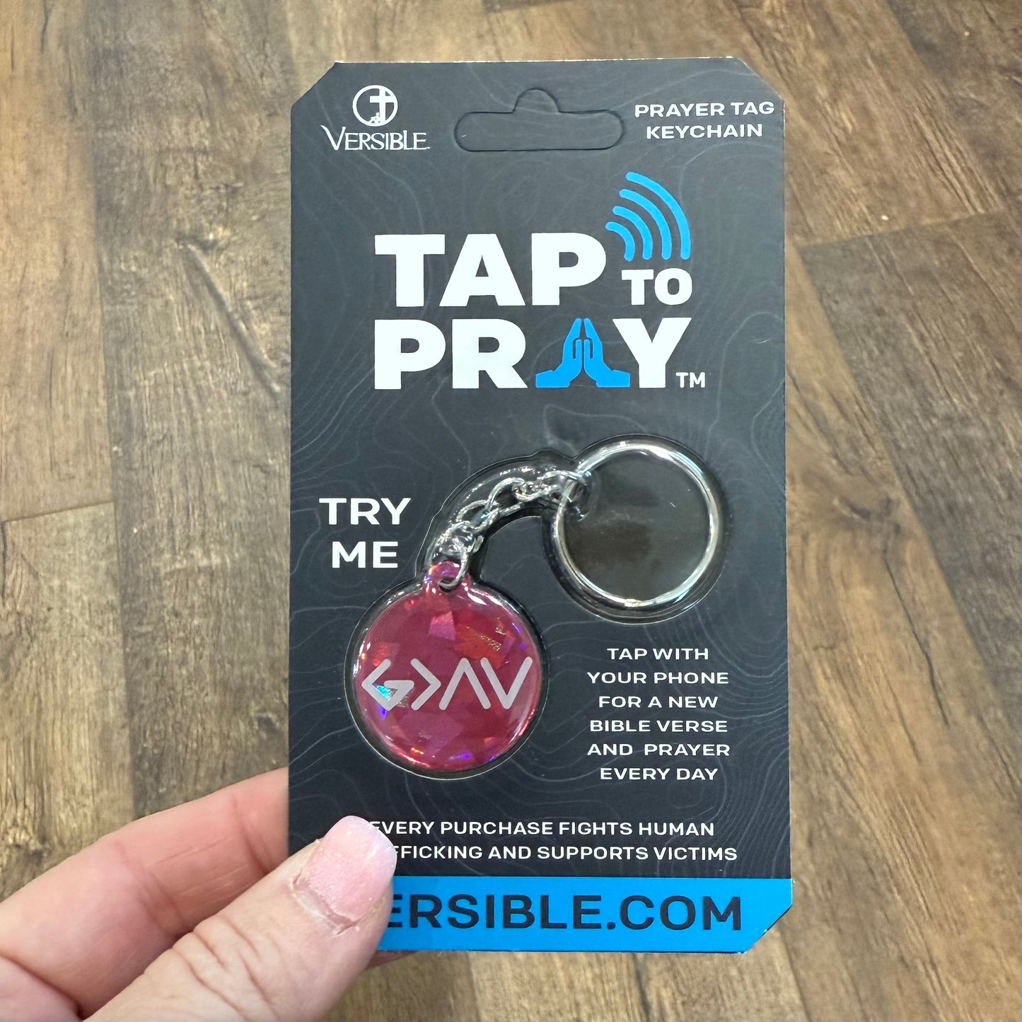 Tap To Pray Keychain | Pink Crystal + God Is Greater