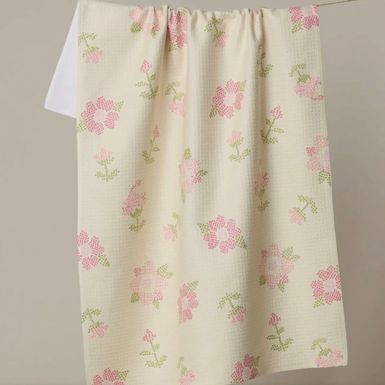 Geometry Dish Towel | Cross Stitch Floral Yellow