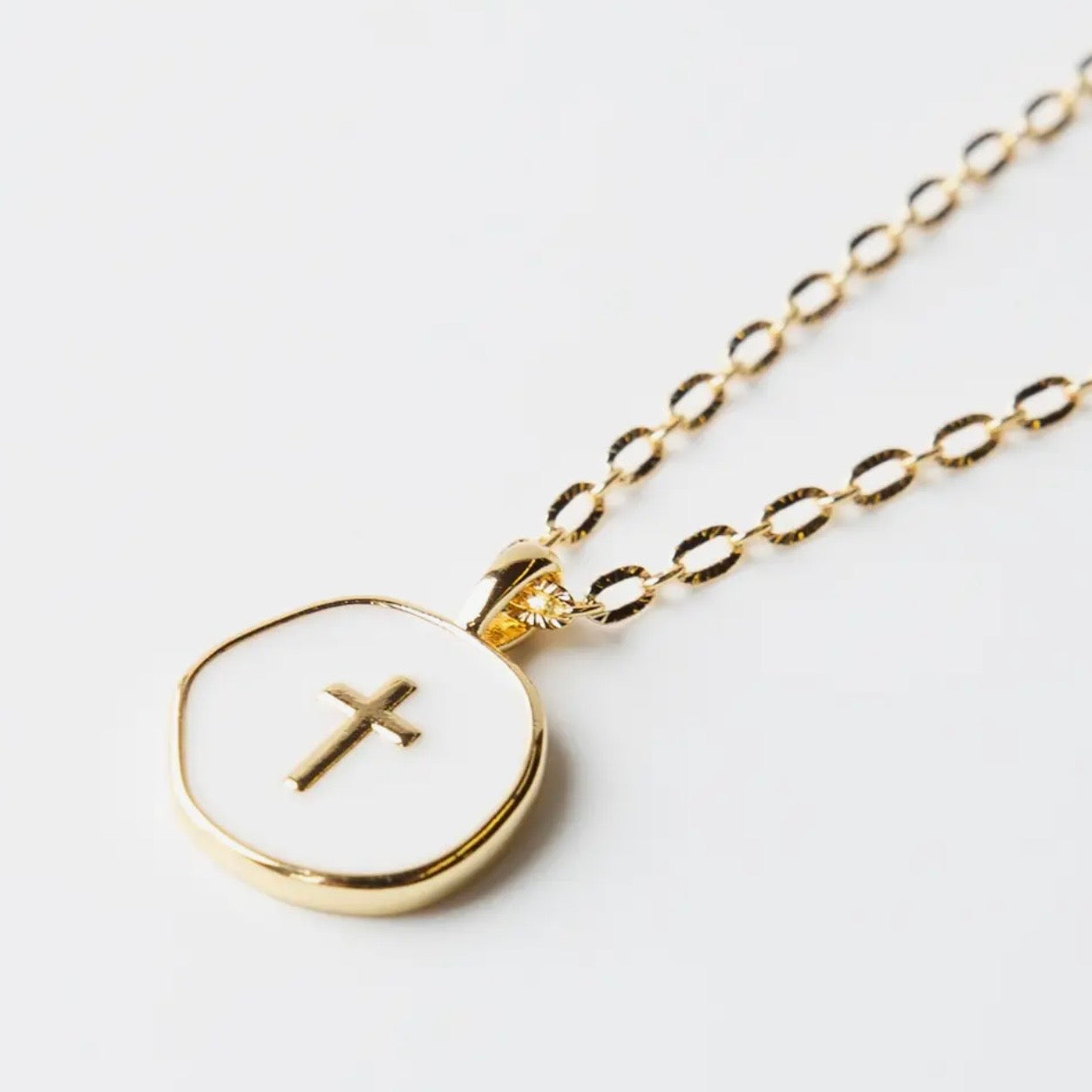 Faith Over Fear White Enamel Cross Necklace