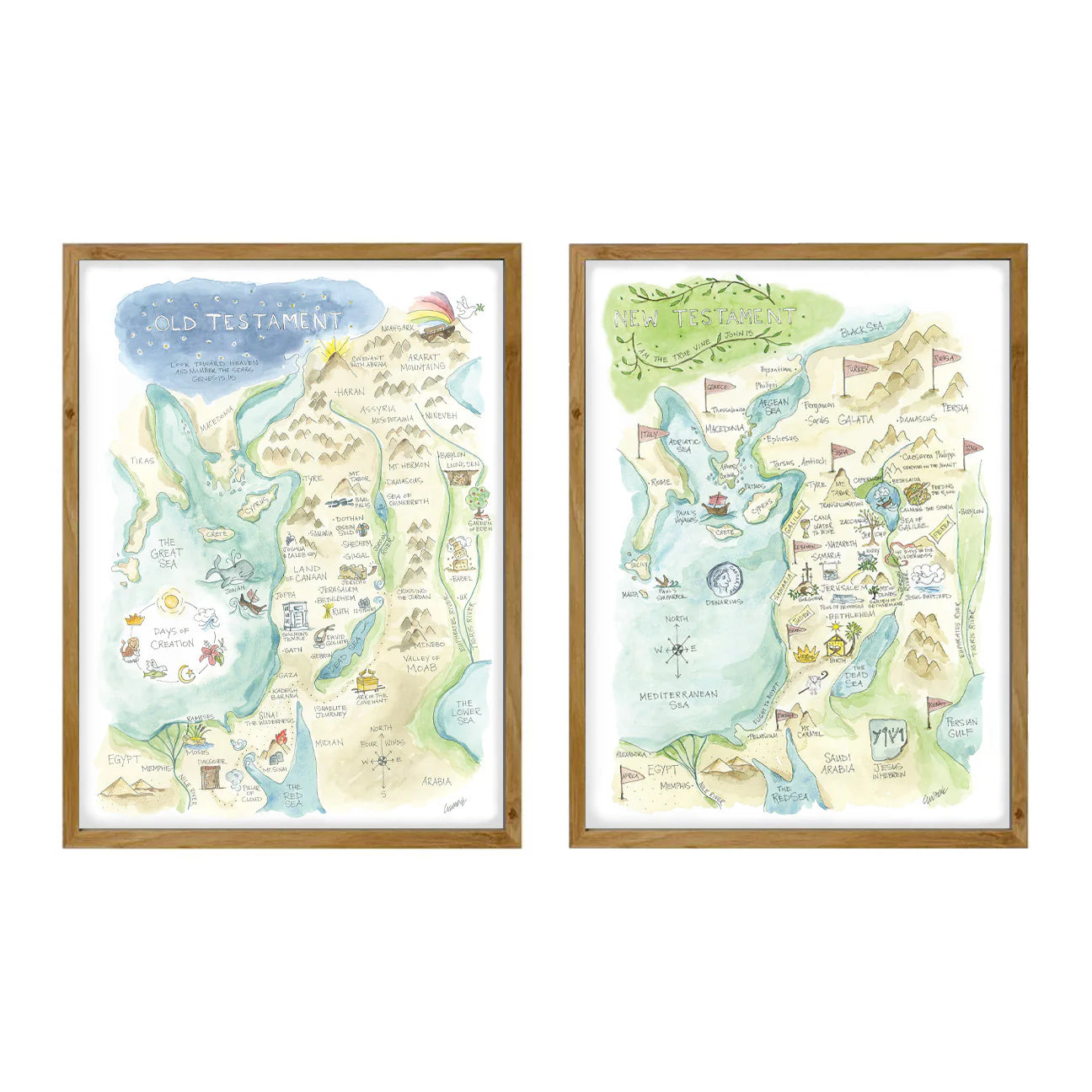 Elizabeth Wade Watercolor Bible Map Print 8x10
