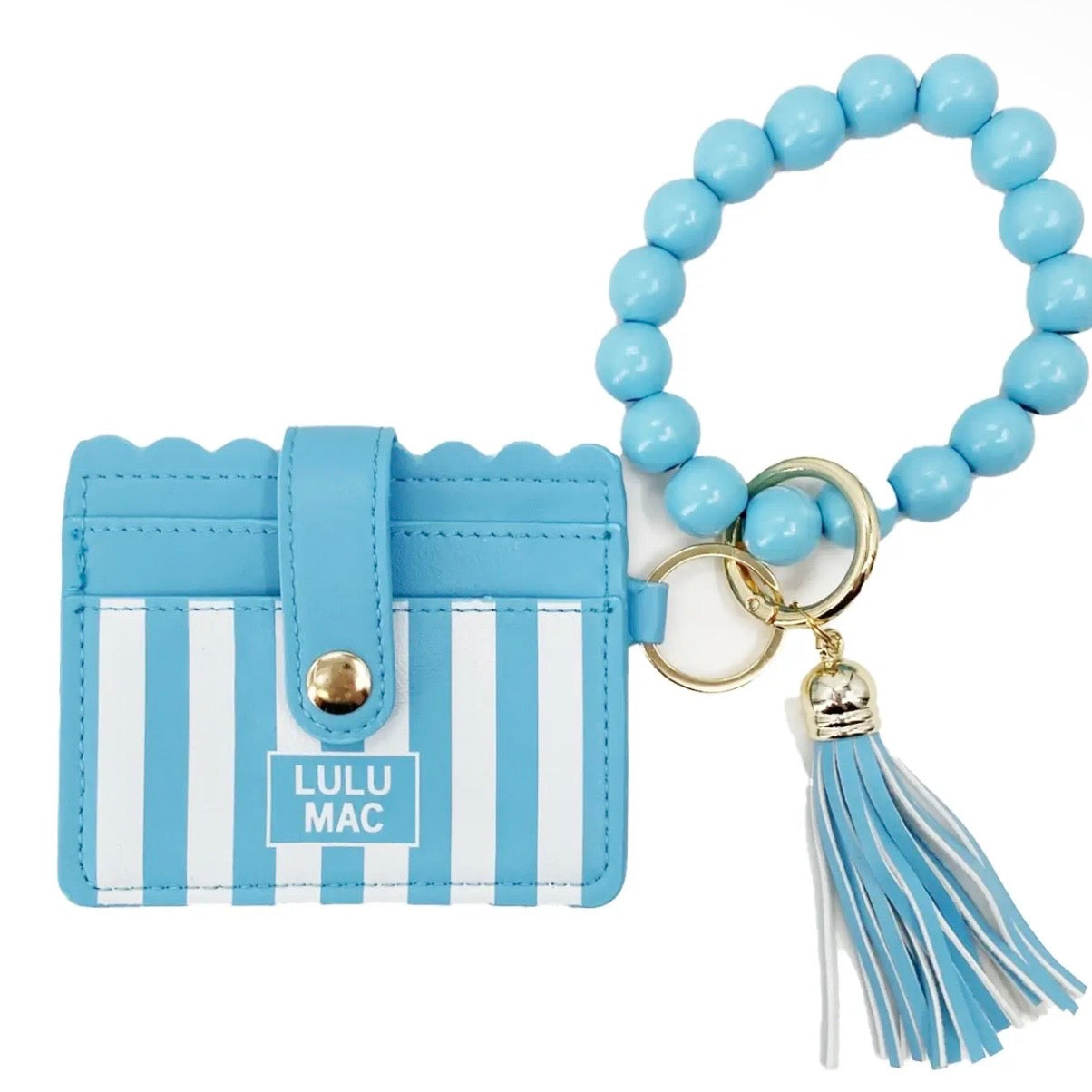 Lulu Mac Beaded Wristlet | Blue Stripe