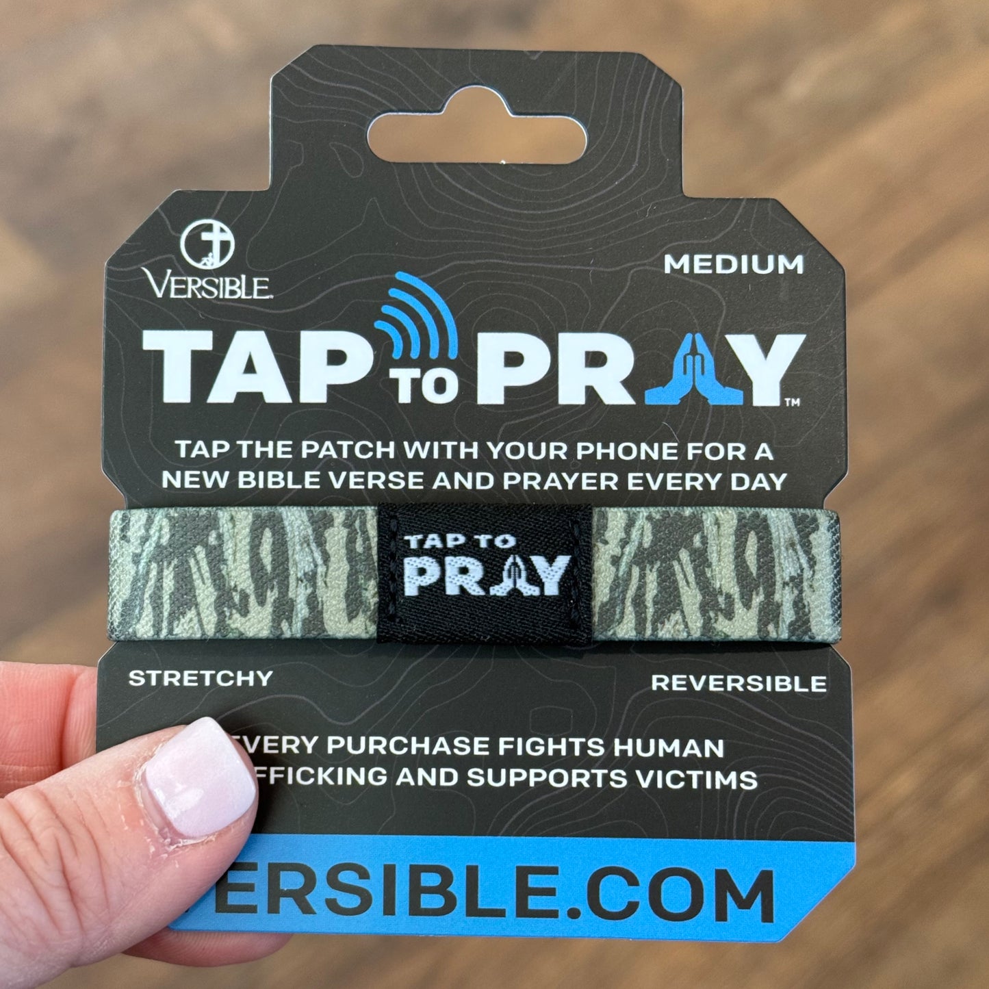 Tap To Pray Bracelet | Tree Bark Camo Brown & Grey