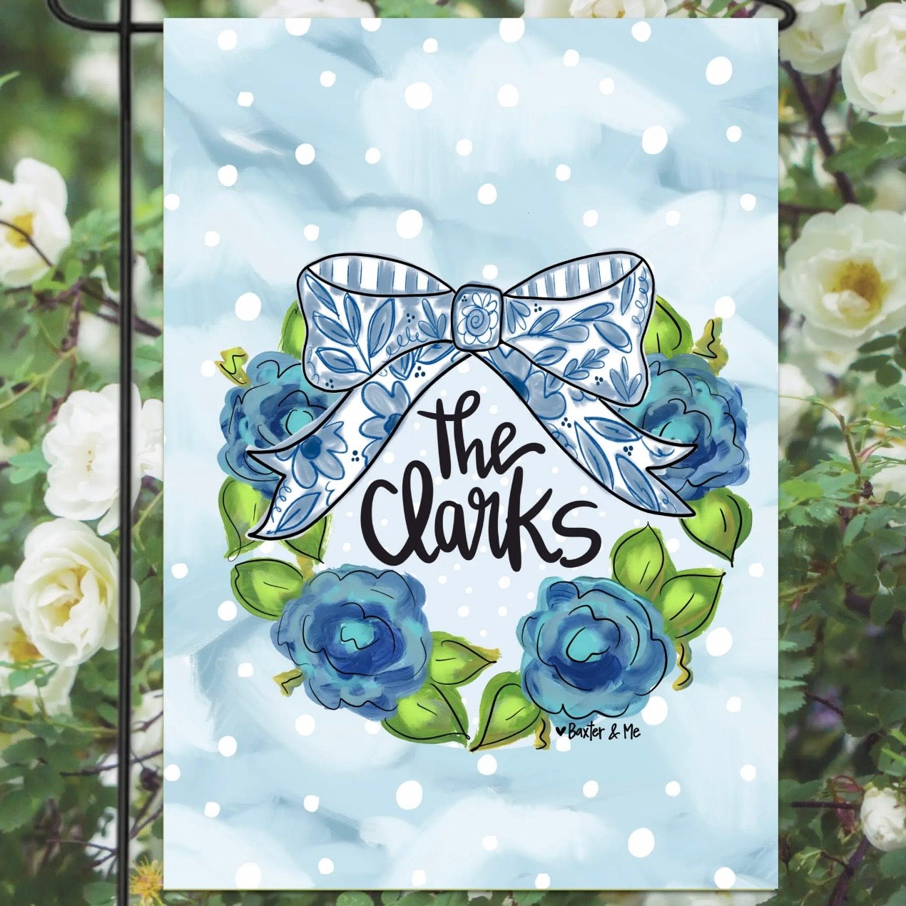 Personalized Garden Flag | Blue Willow Bow
