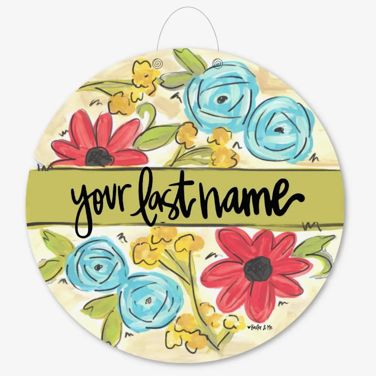 Personalized Door Hanger | Green Stripe Floral
