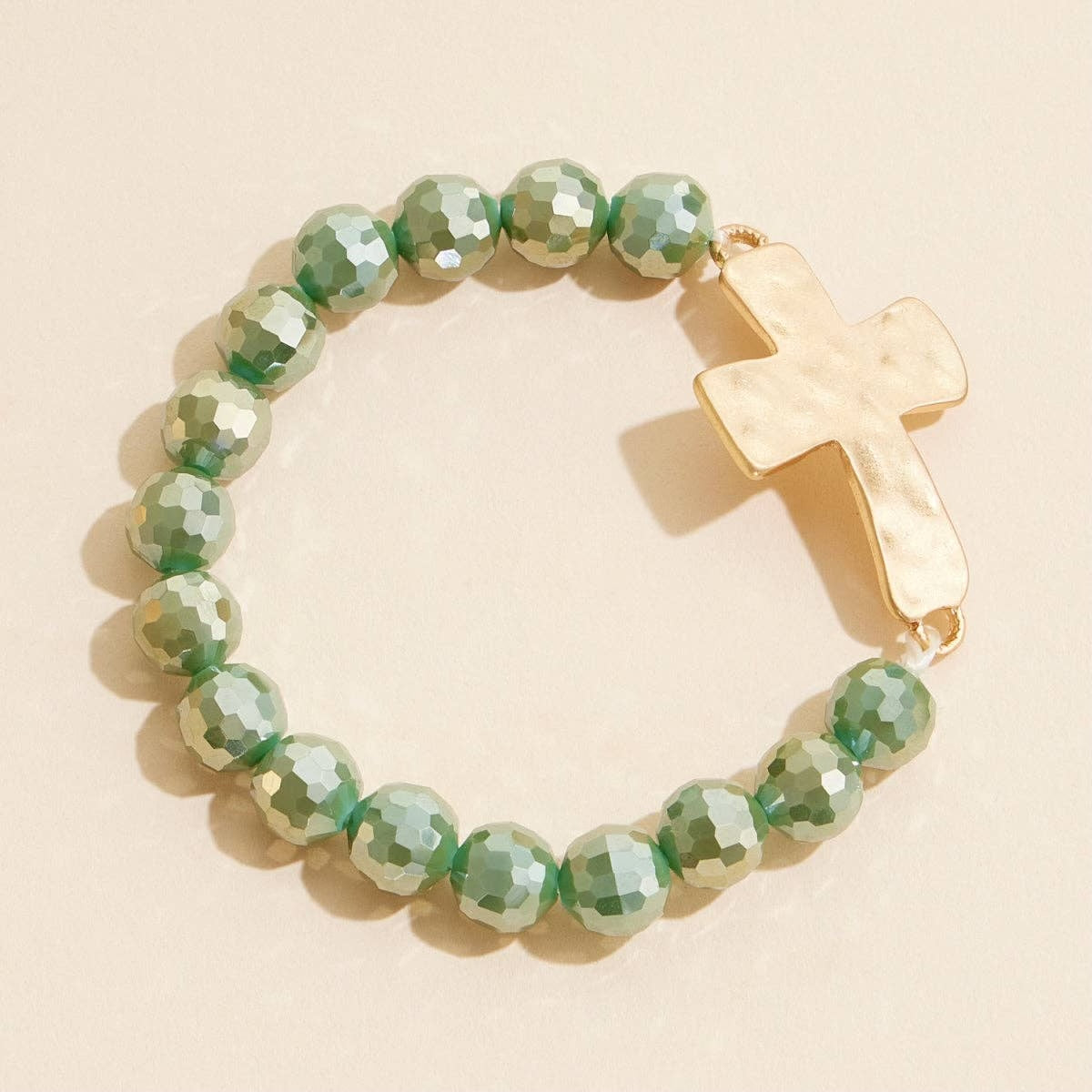 Glass Beaded Cross Bracelet | Olive