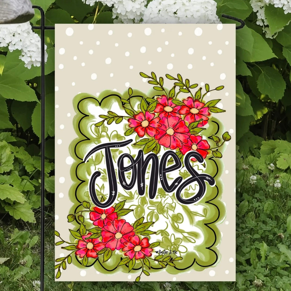 Personalized Garden Flag | Green Scalloped Frame