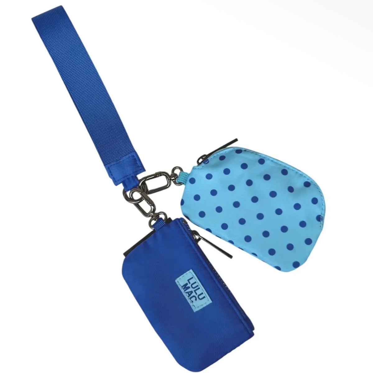 Lulu Mac Pouch Wristlet | Blue + Navy Dots