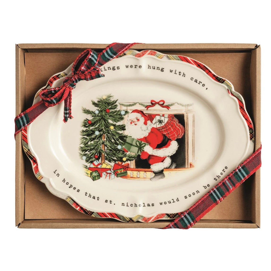 Vintage Santa Fireplace Sentiment Tray