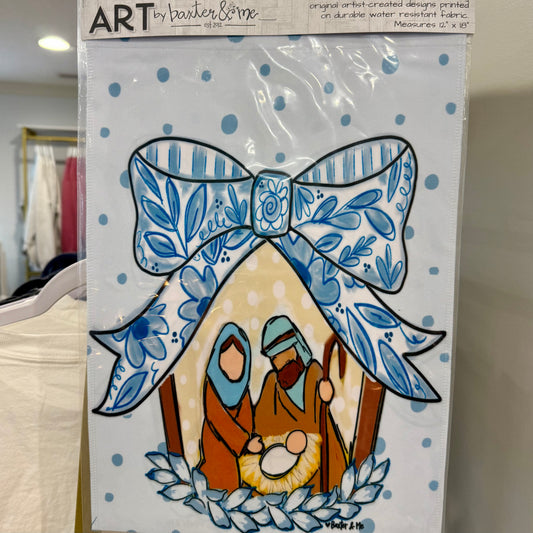Garden Flag | Blue Bow Nativity