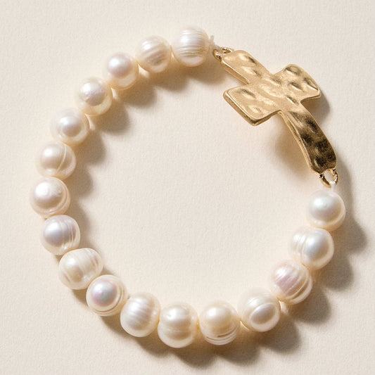 Beaded Cross Bracelet | Freshwater Pearl