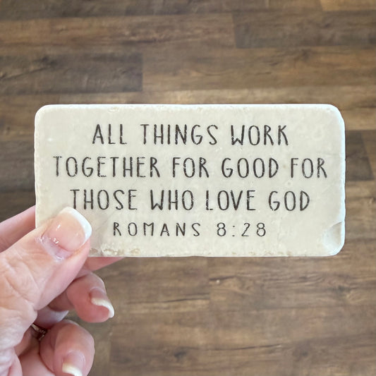Scripture Stones | Romans 8:28 | Half Block