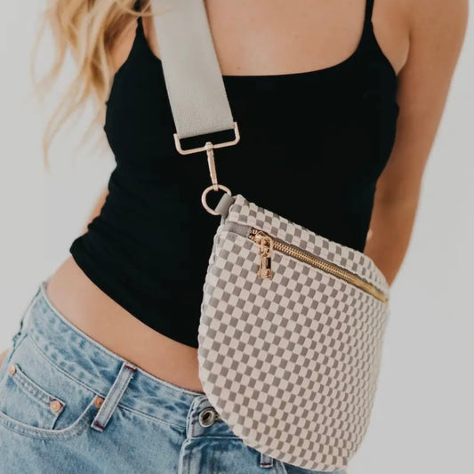 Crossbody Woven Bum Bag | Checkered Gray