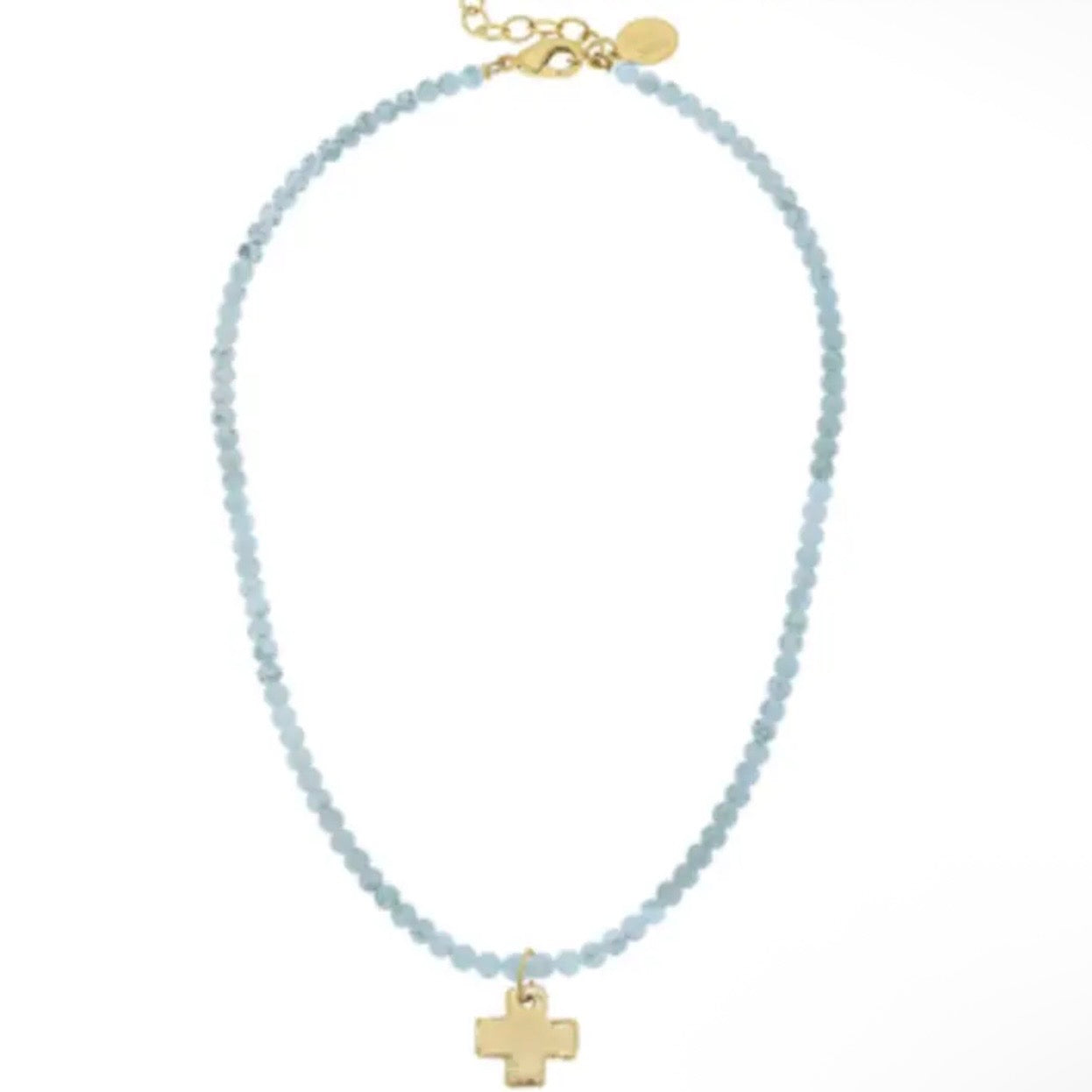 Cross Necklace | Light Blue Beaded