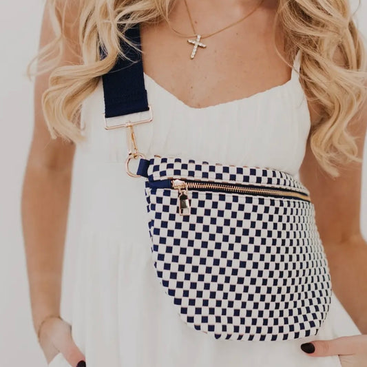 Crossbody Woven Bum Bag | Checkered Navy