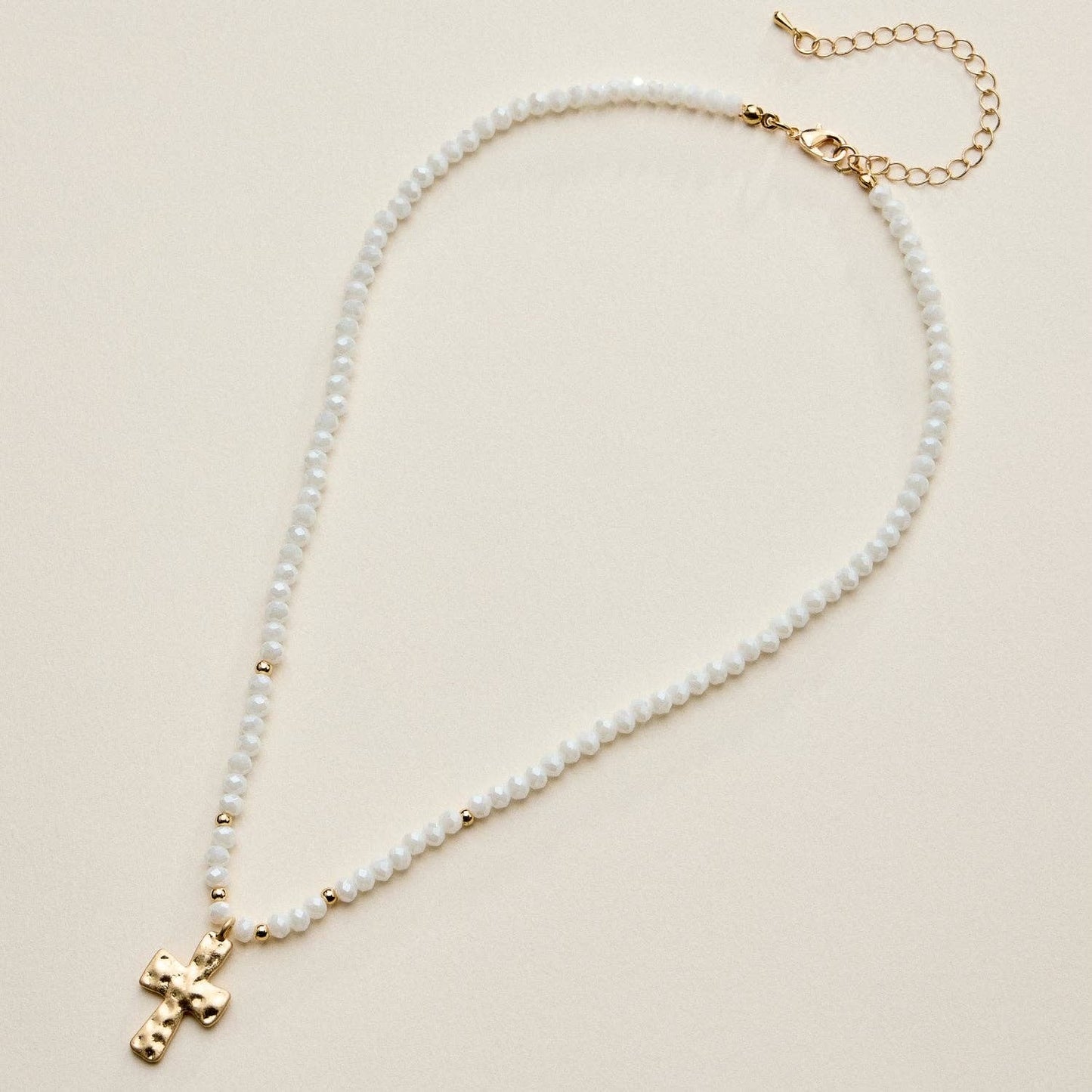 Hammered Cross Necklace | White