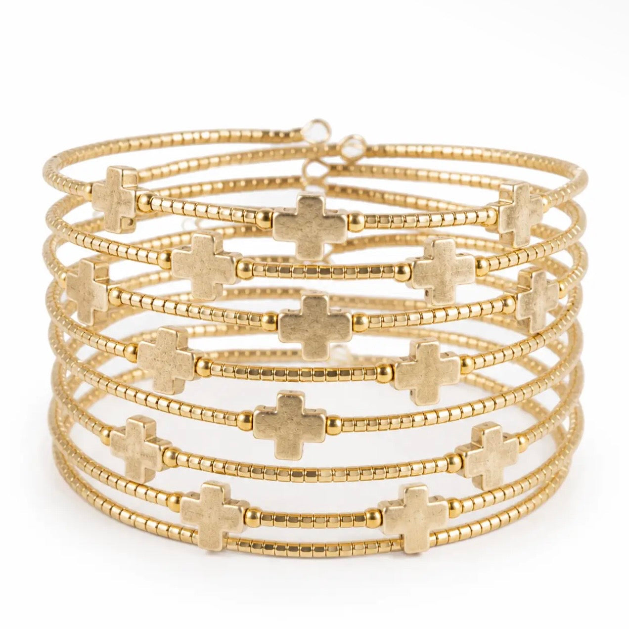 Matte Gold Crosses Beaded Bangle | Assorted