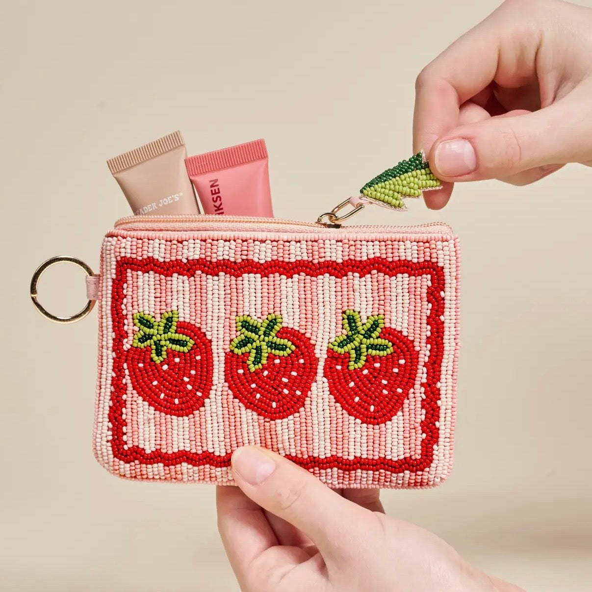 Handcrafted Beaded Pouch | Strawberries