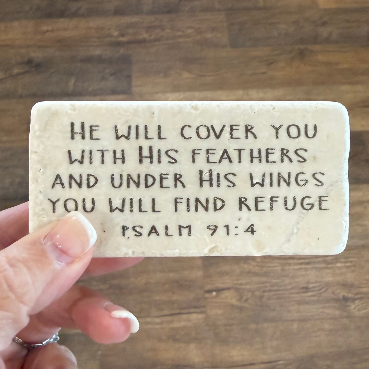 Scripture Stones | Psalm 91:4 | Half Block