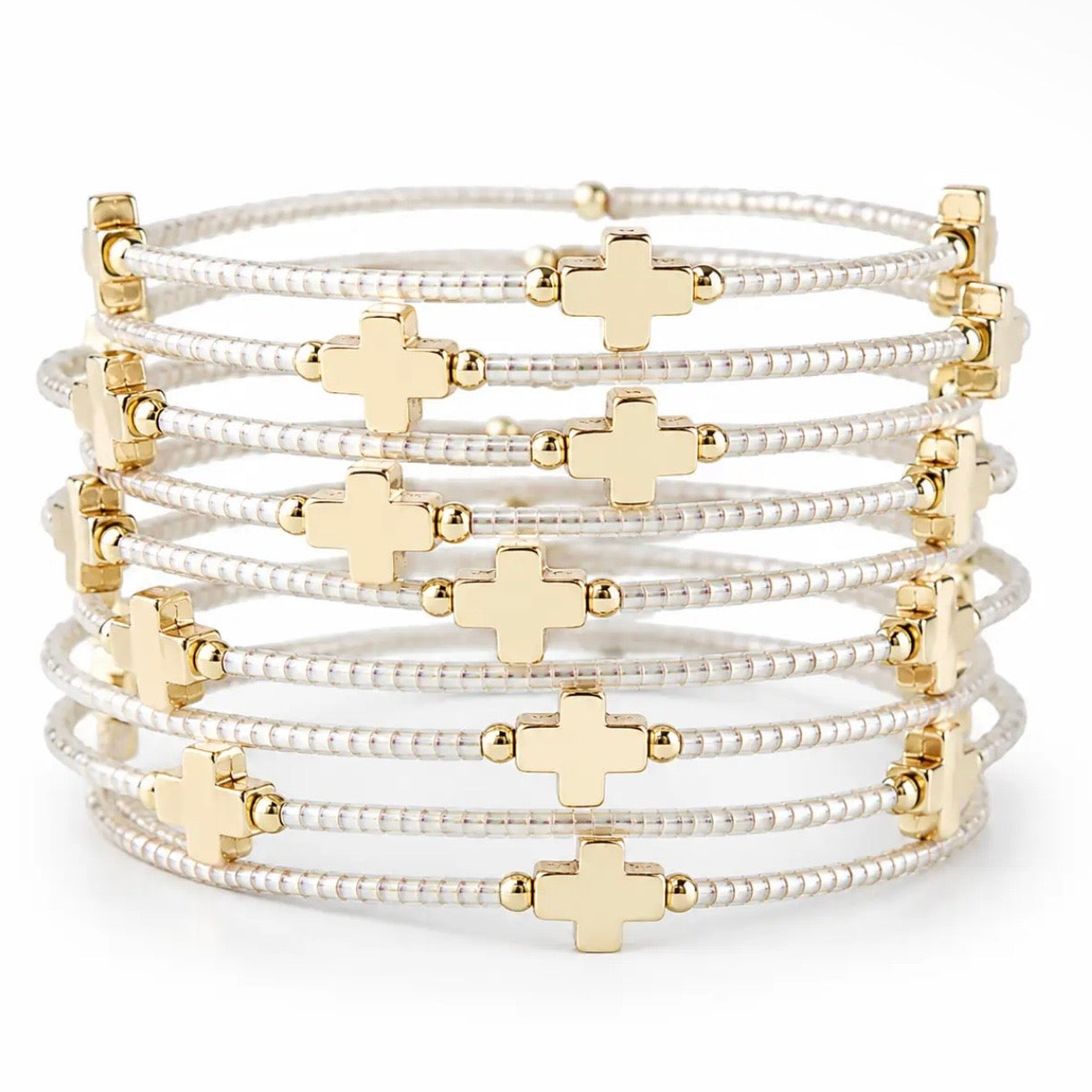 Matte Gold Crosses Beaded Bangle | Assorted