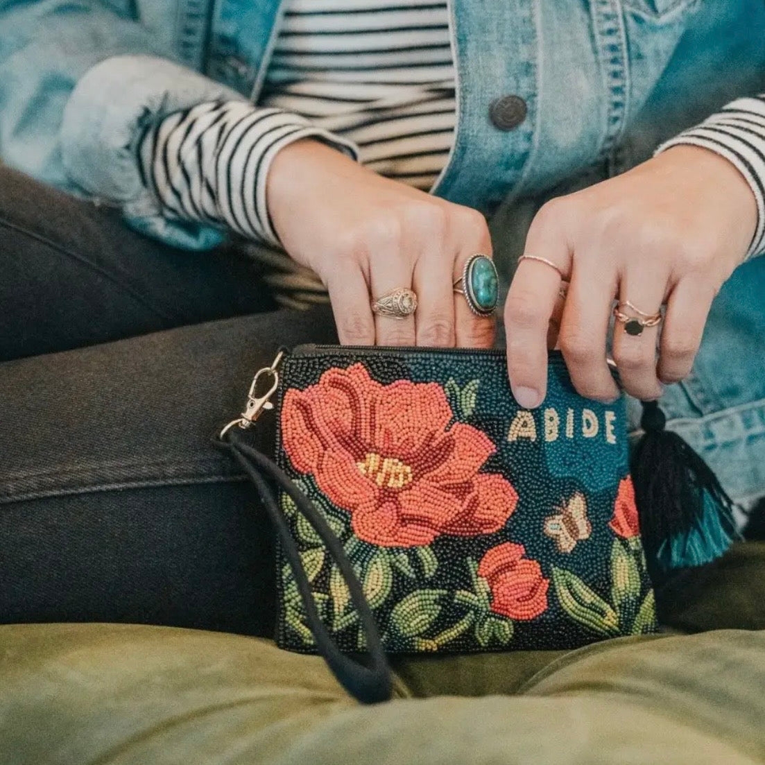 Abide Beaded Wristlet