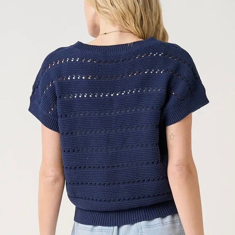 American Flag Short Sleeve Knit Sweater