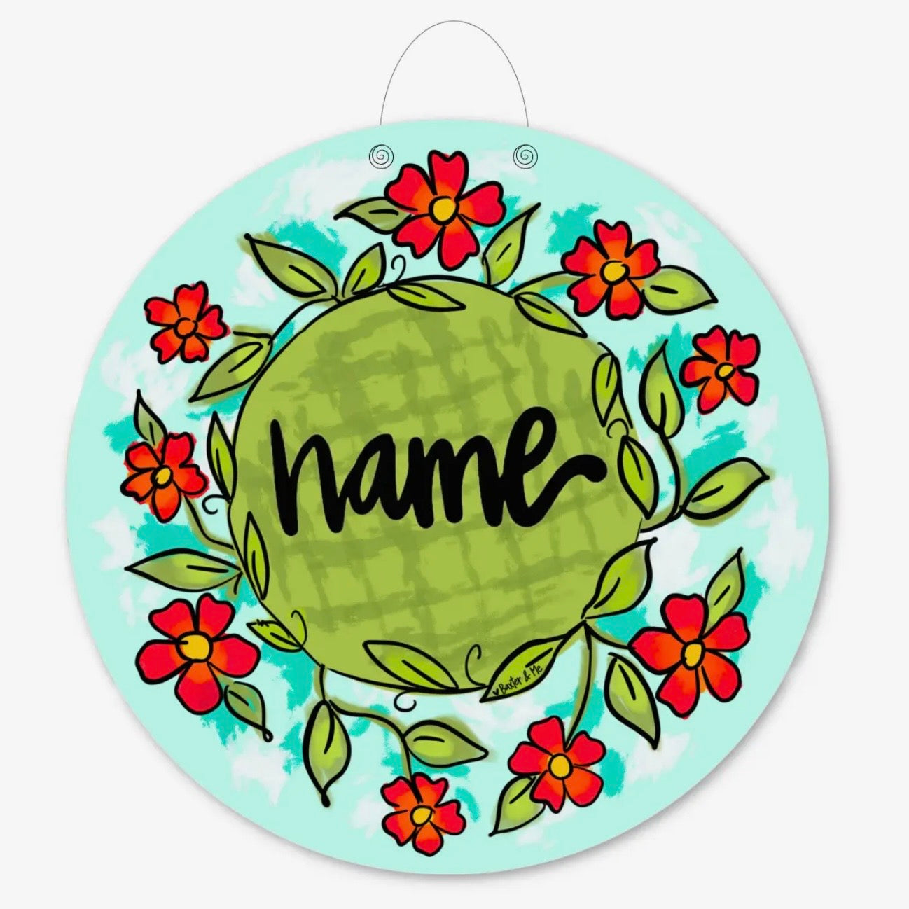 Personalized Door Hanger | Red Floral