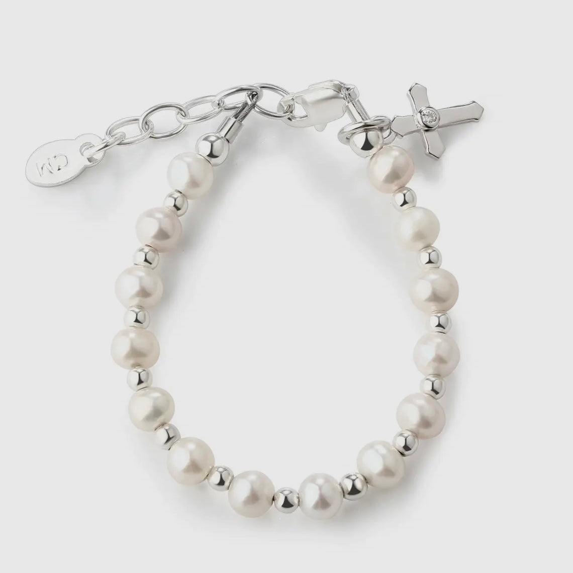 Girls Bracelet - Silver Pearl Cross