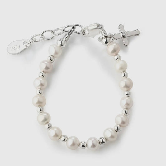 Girls Bracelet - Silver Pearl Cross
