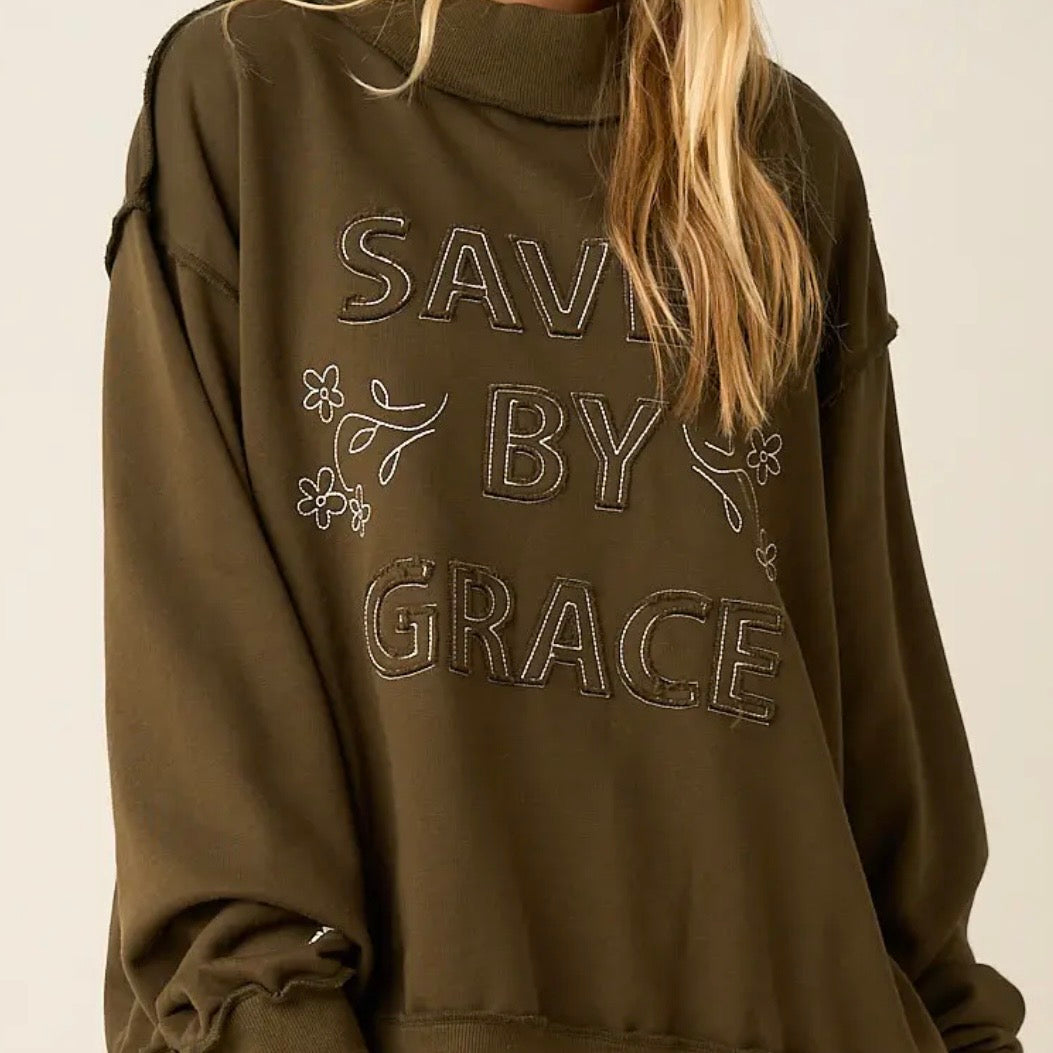 Mock Neck Sweatshirt | Saved by Grace Patchwork