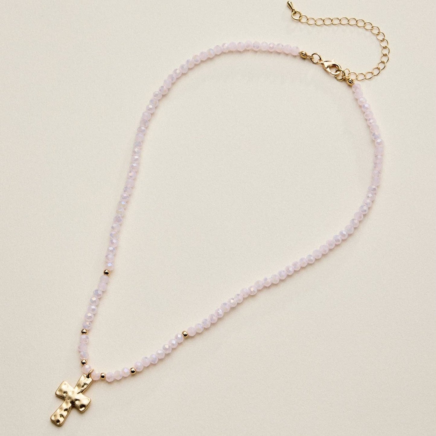 Hammered Cross Necklace | Pink