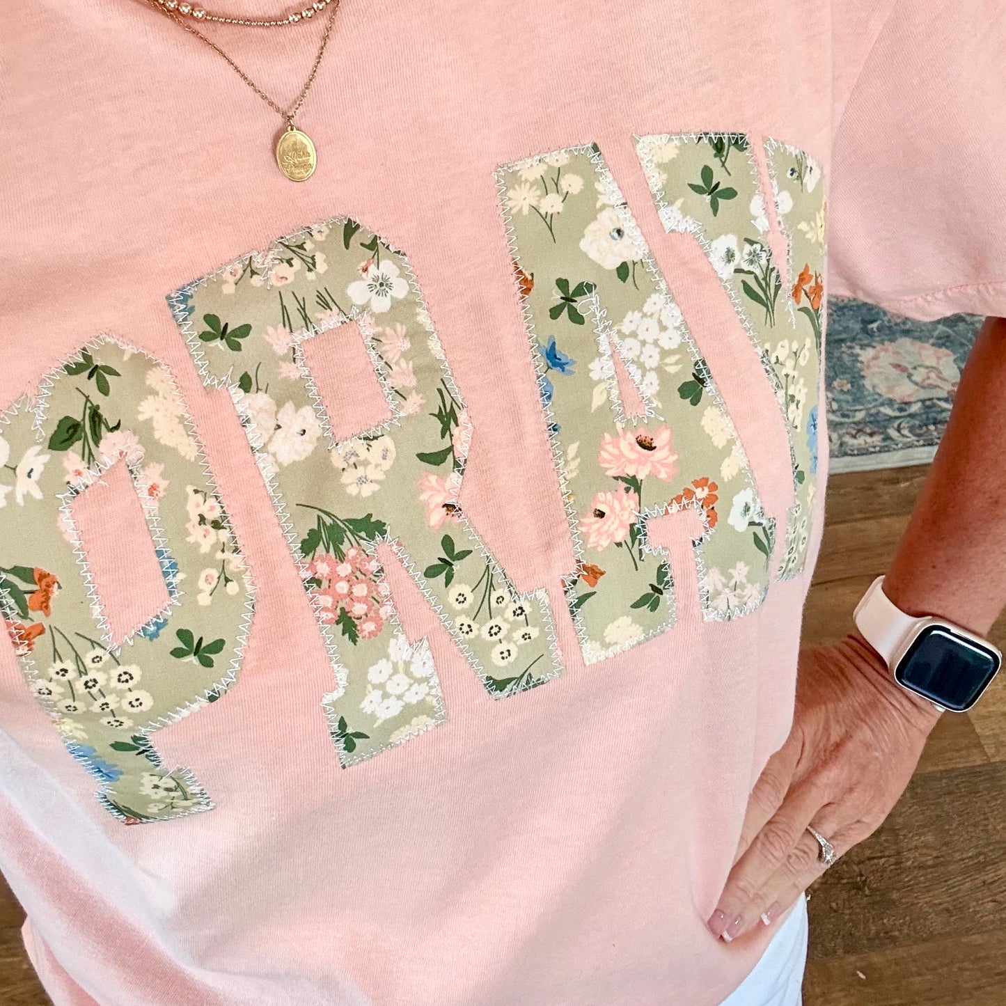 Embroidered Tee | Peach Pray