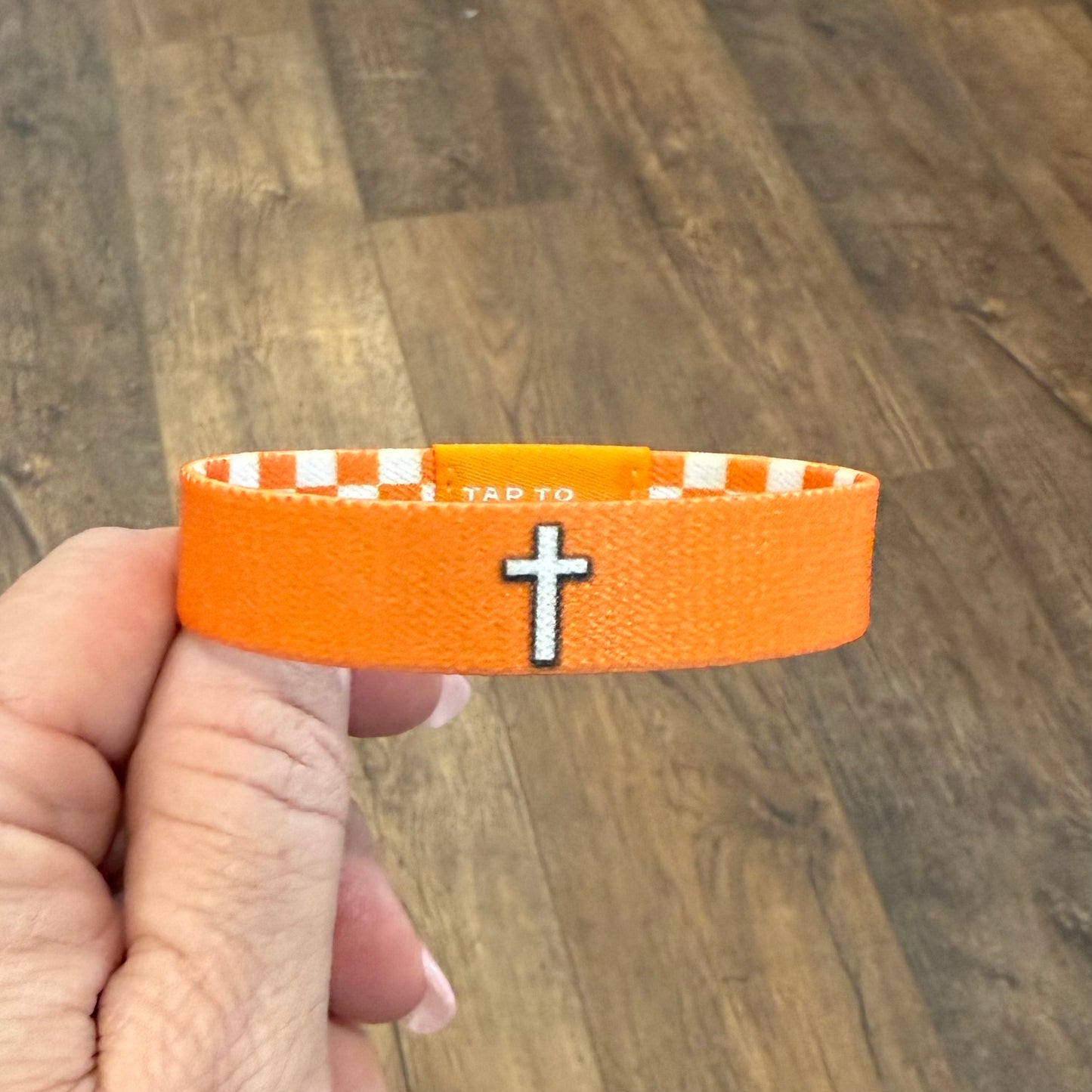 Tap To Pray Bracelet | Orange + White Checkered