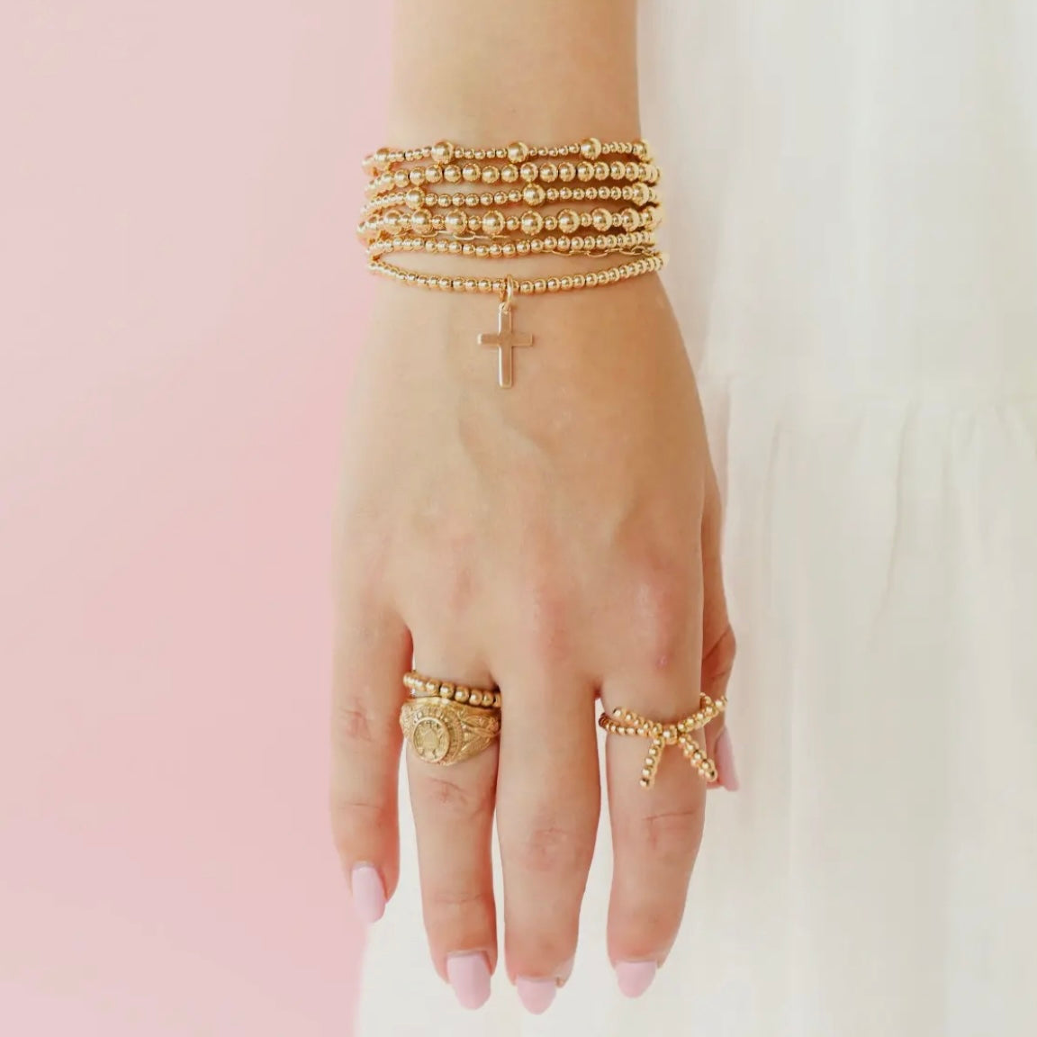 Bracelet - Cross Gold Charm | 6.75 inch