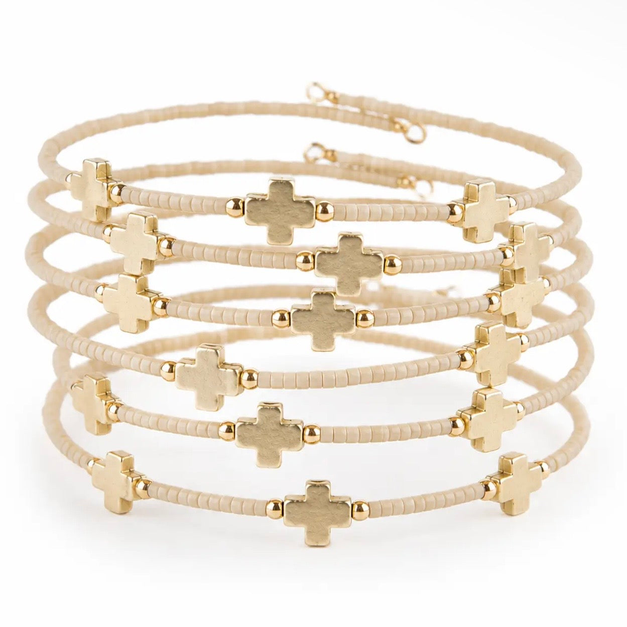 Matte Gold Crosses Beaded Bangle | Assorted