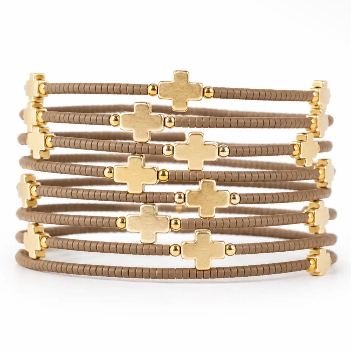 Matte Gold Crosses Beaded Bangle | Assorted