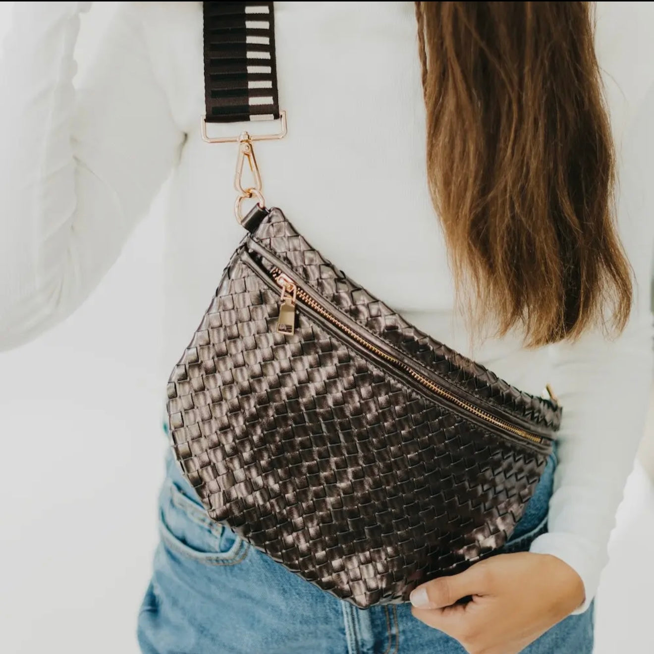 Westlyn Woven Bum Bag | Metallic Gunmetal