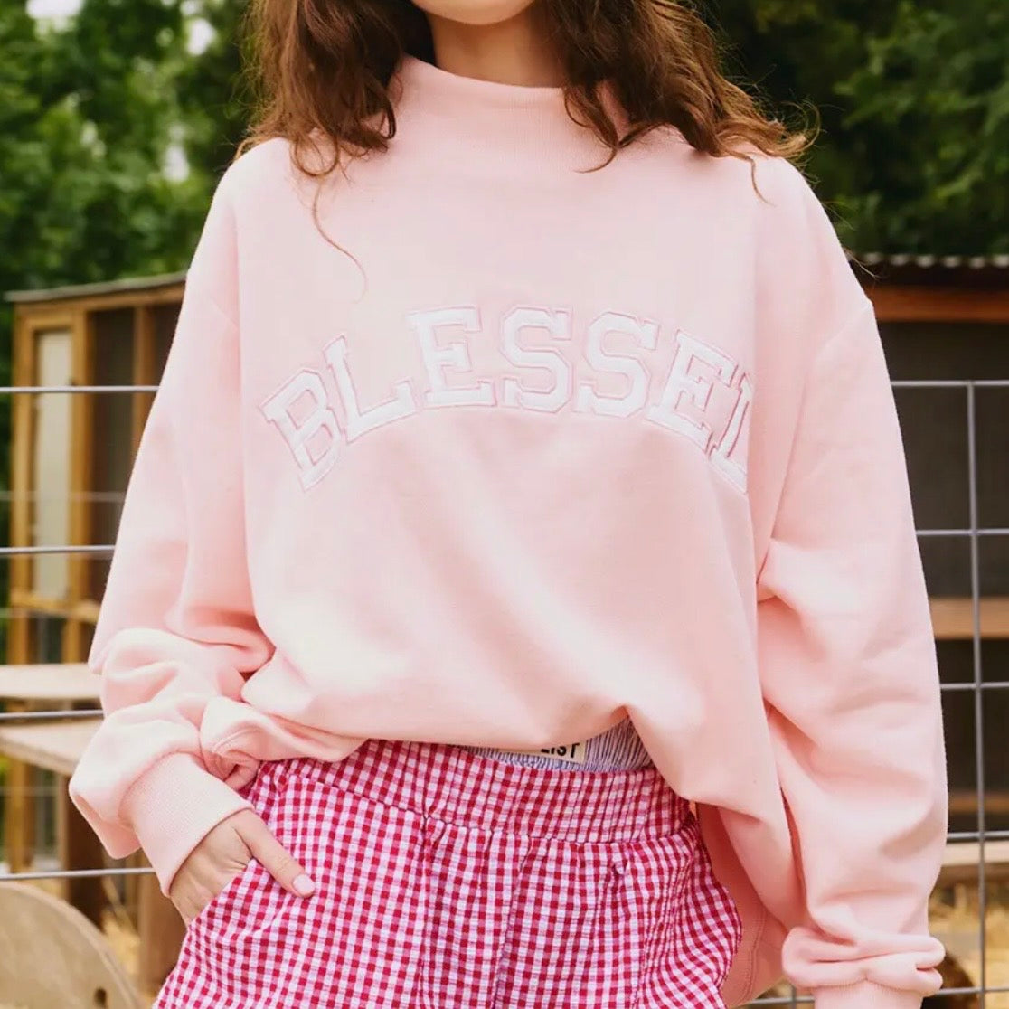 Mock Neck Sweatshirt | Baby Pink | Blessed