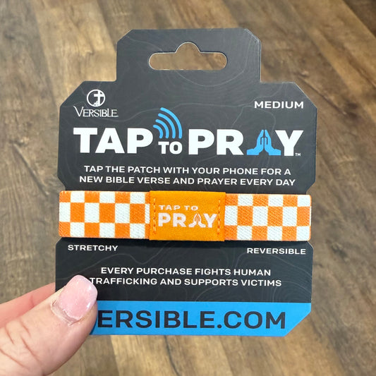 Tap To Pray Bracelet | Orange + White Checkered