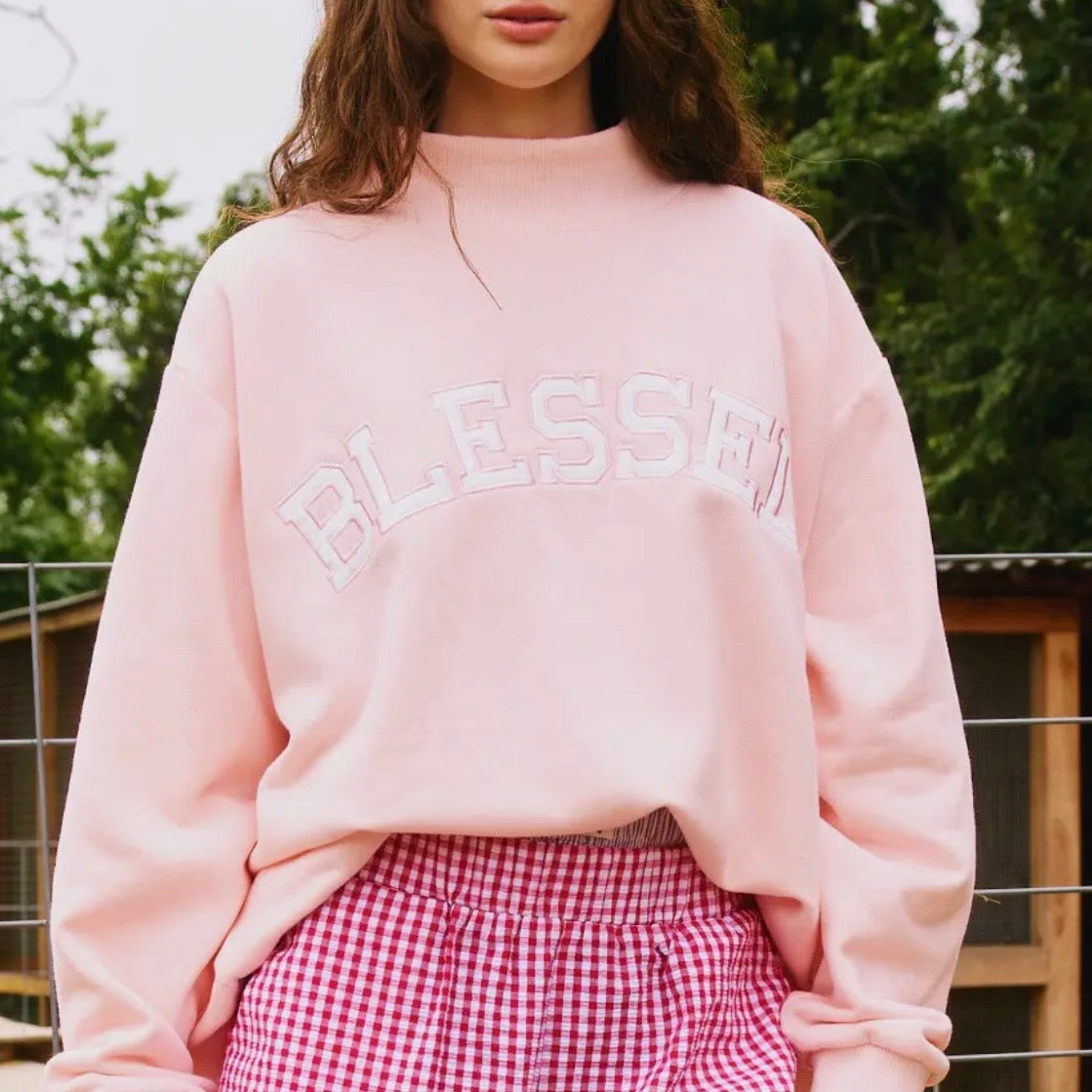 Mock Neck Sweatshirt | Baby Pink | Blessed