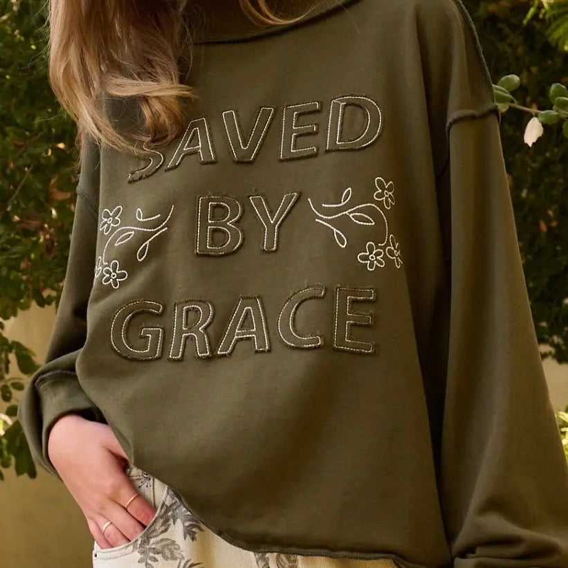 Mock Neck Sweatshirt | Saved by Grace Patchwork